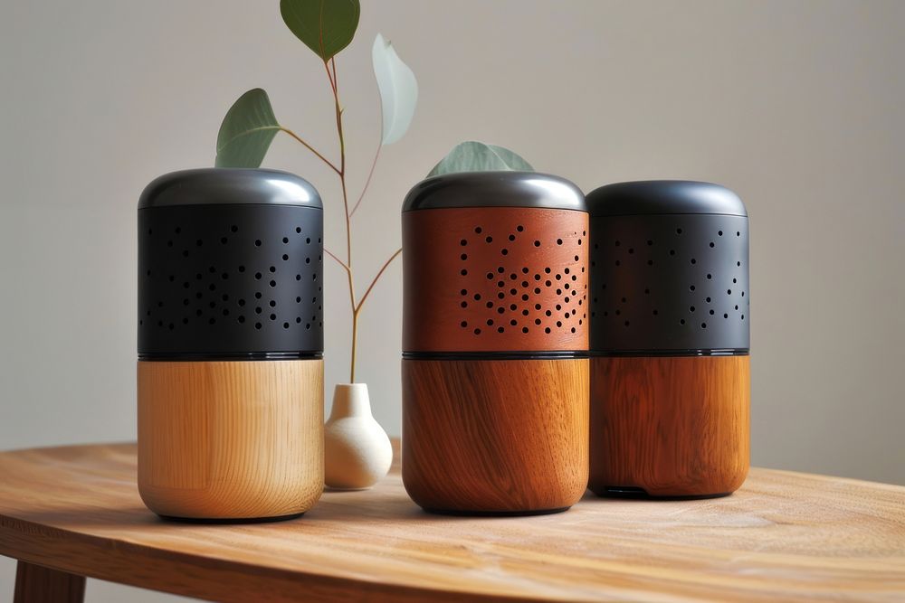Portable bluetooth speakers vase wood technology.