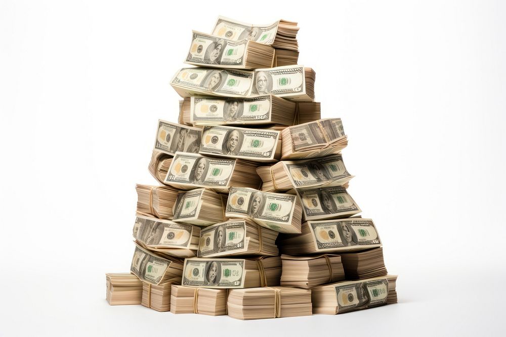Wad of money stack dollar white background investment.