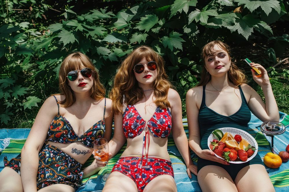 Teenager picnic sunglasses swimwear portrait.