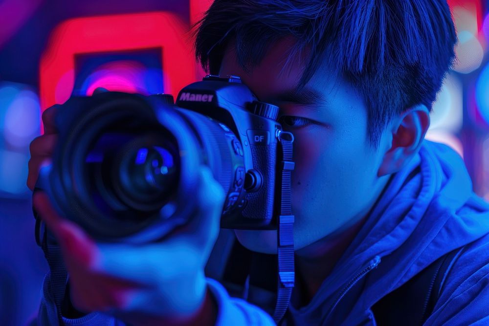 Teenager photographer camera photographing.