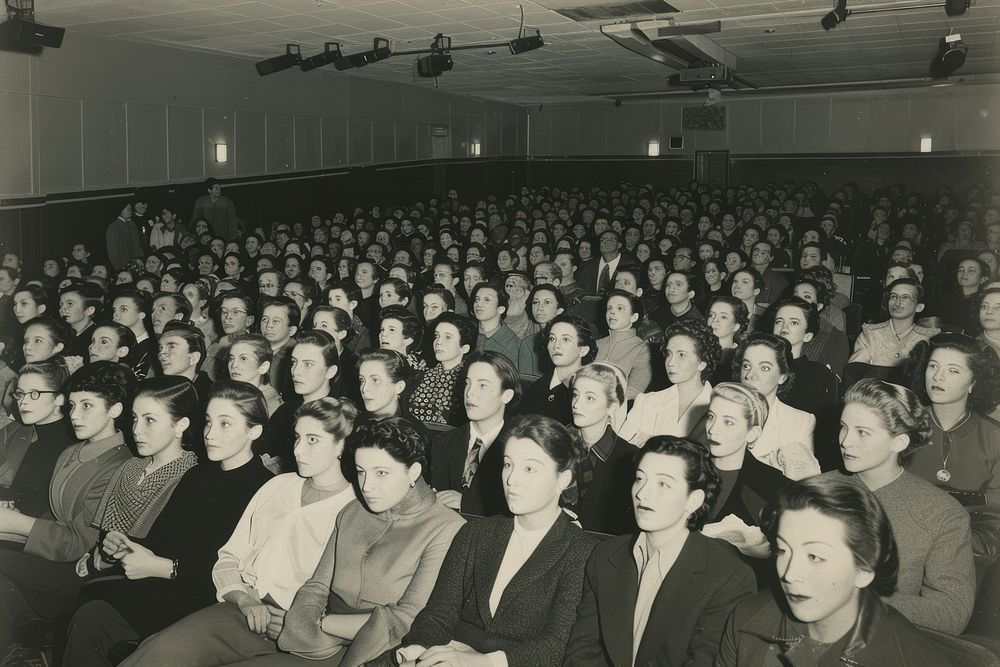 Audience in grand hall architecture adult togetherness.