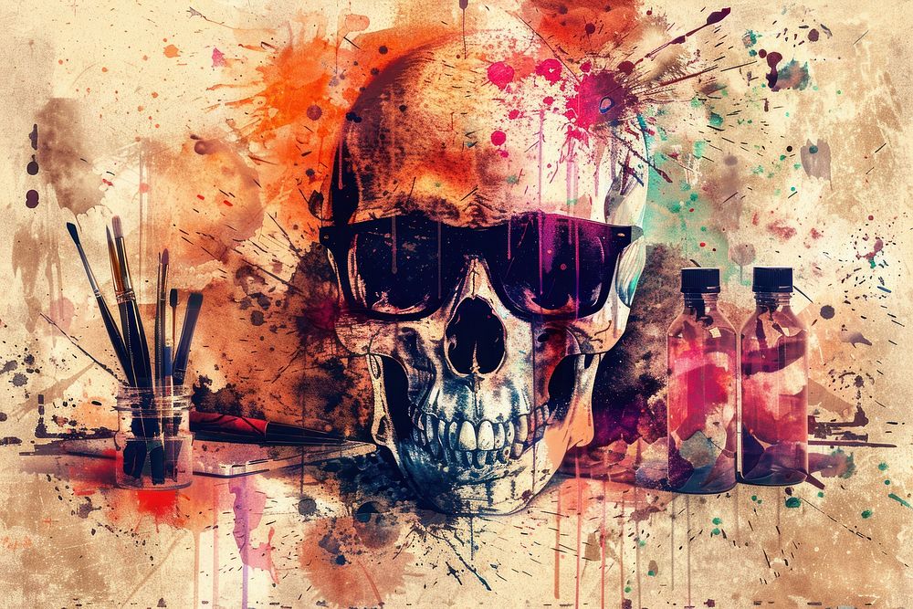 Skull painting bottle art.