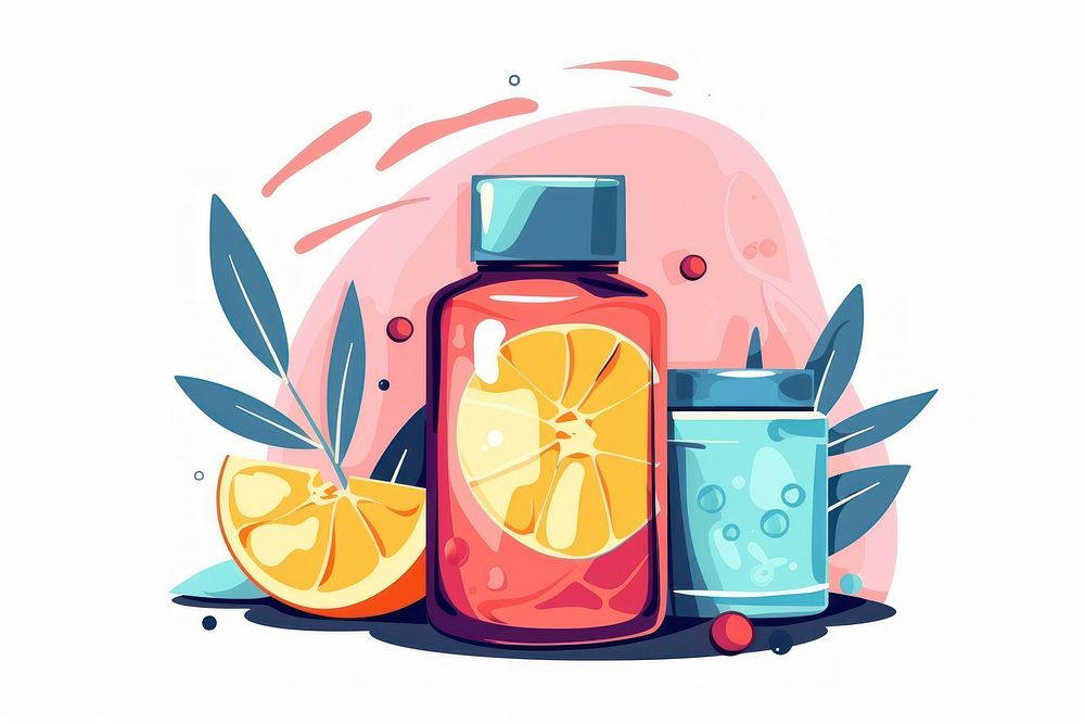 Skincare product grapefruit cartoon bottle.