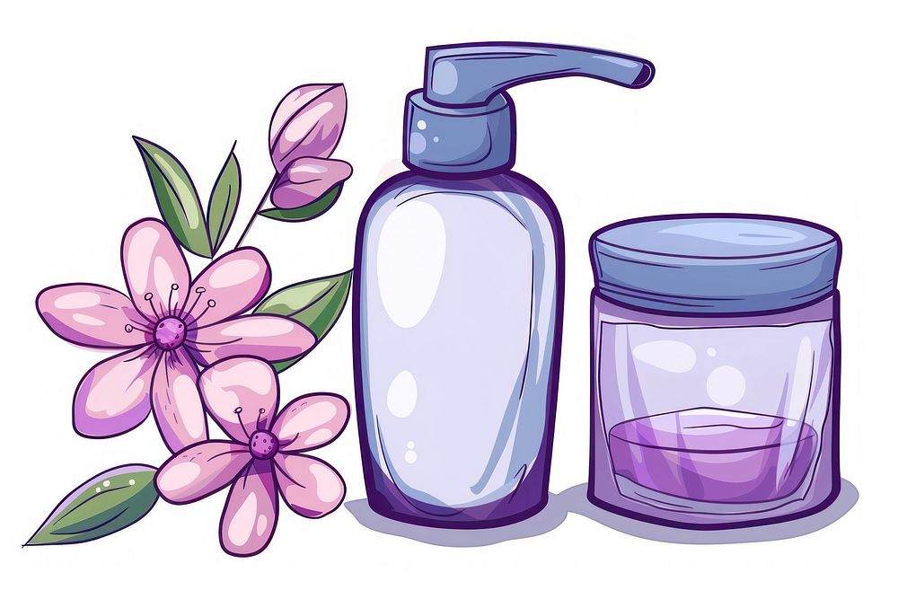 Skincare product cartoon bottle flower.