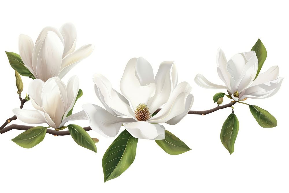 White flowers magnolia blossom branch.