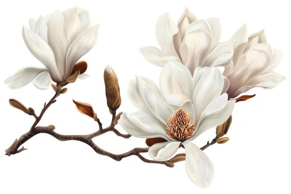 White flowers magnolia blossom plant.