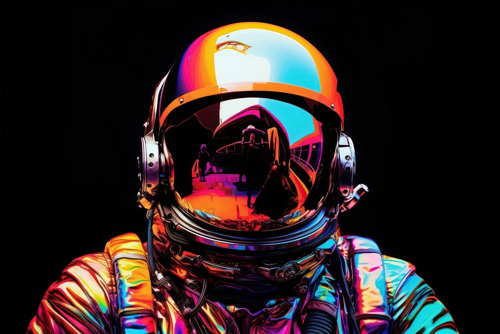 Astronaut black background futuristic technology.