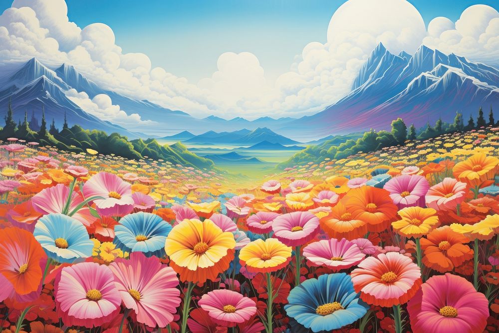 Flower field art backgrounds landscape.