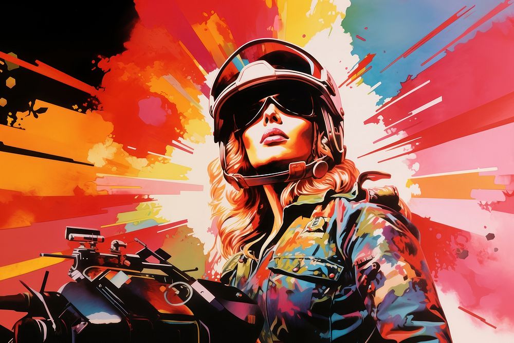 Military helmet art sunglasses.