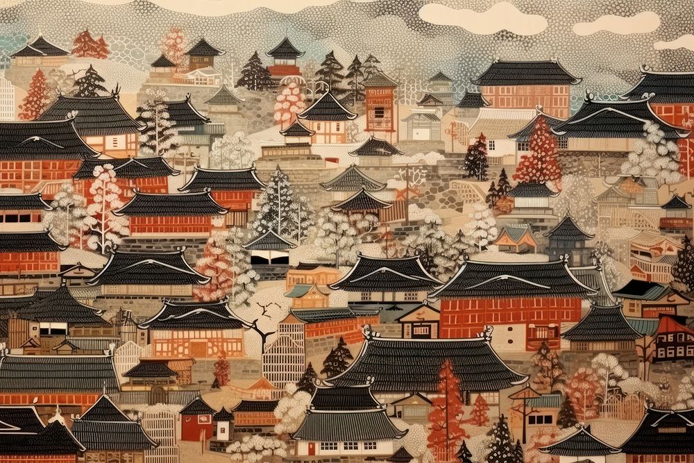 Traditional japanese towns tradition tapestry art.