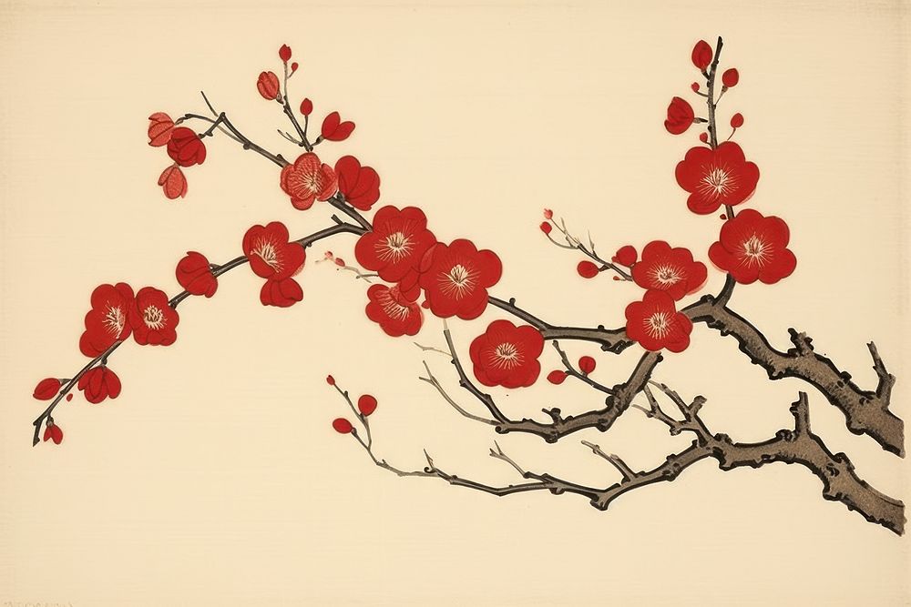 PNG Traditional japanese twig blossom pattern flower.