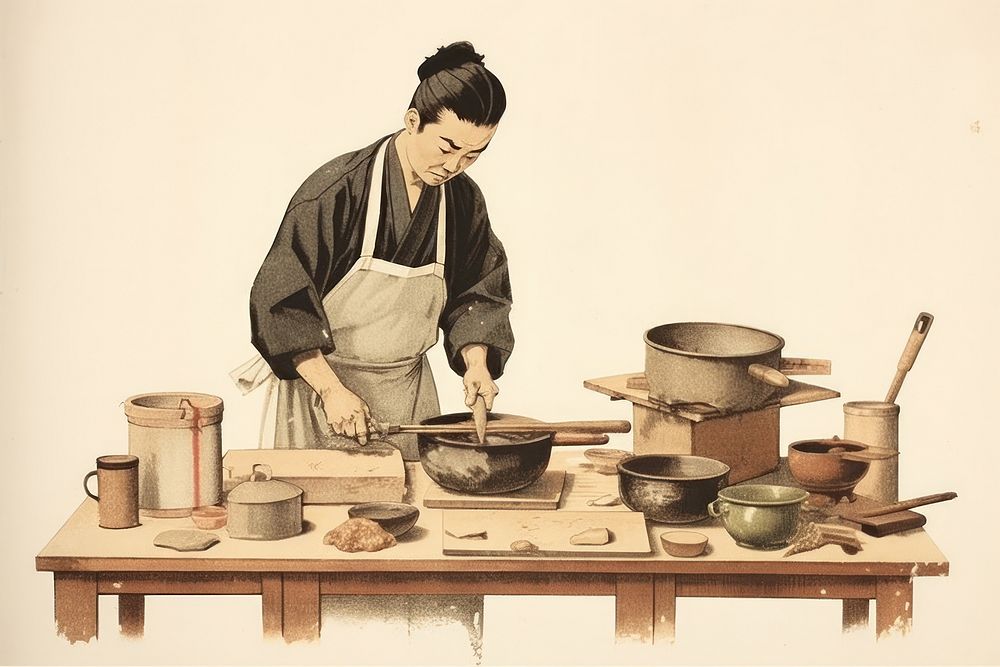 Traditional japanese cook tableware standing cookware.