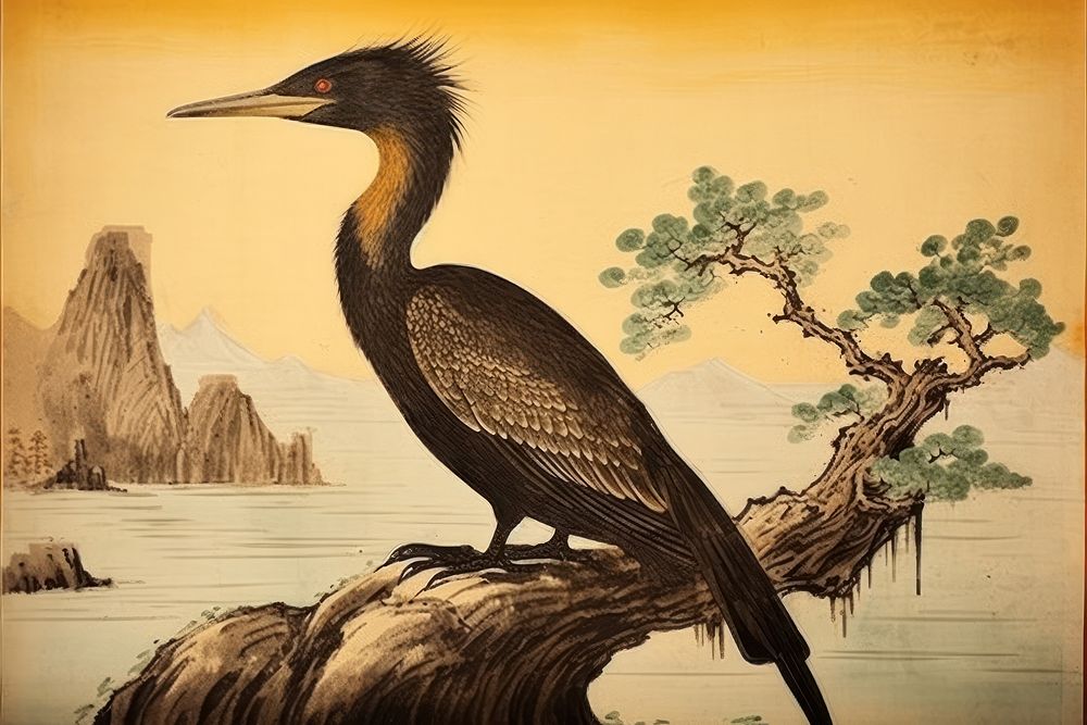 Traditional japanese cormorant animal bird waterfowl.