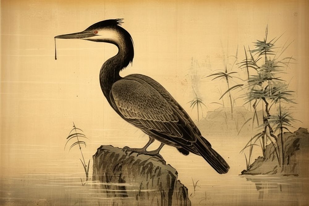 Traditional japanese cormorant animal bird beak.