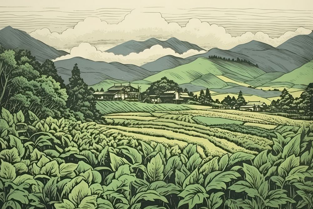 Traditional japanese field agriculture landscape outdoors.