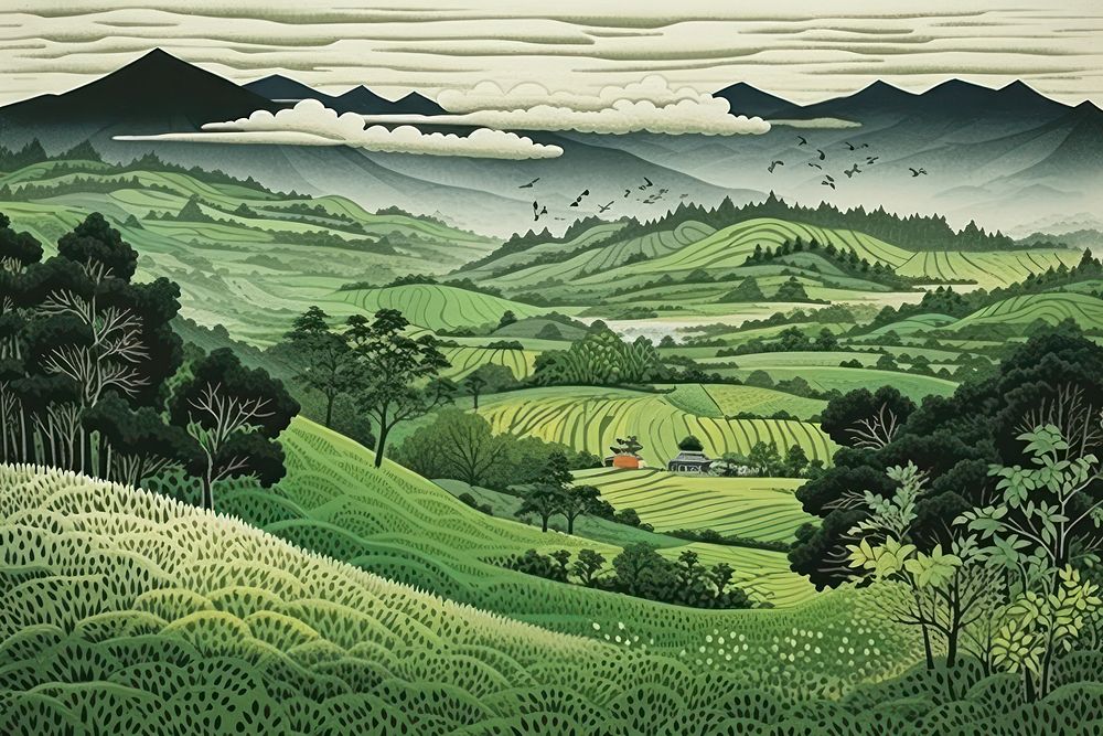 Traditional japanese field agriculture vegetation landscape.