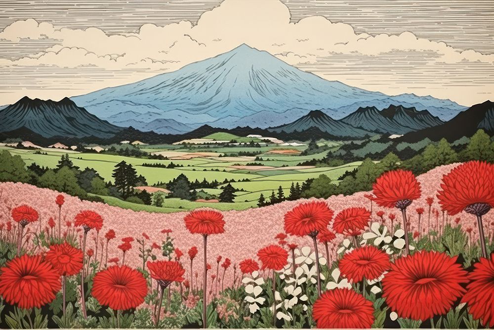 Traditional japanese field landscape mountain outdoors.