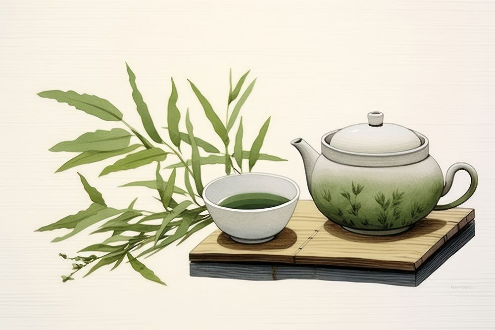 Traditional japanese green tea teapot drink wood.