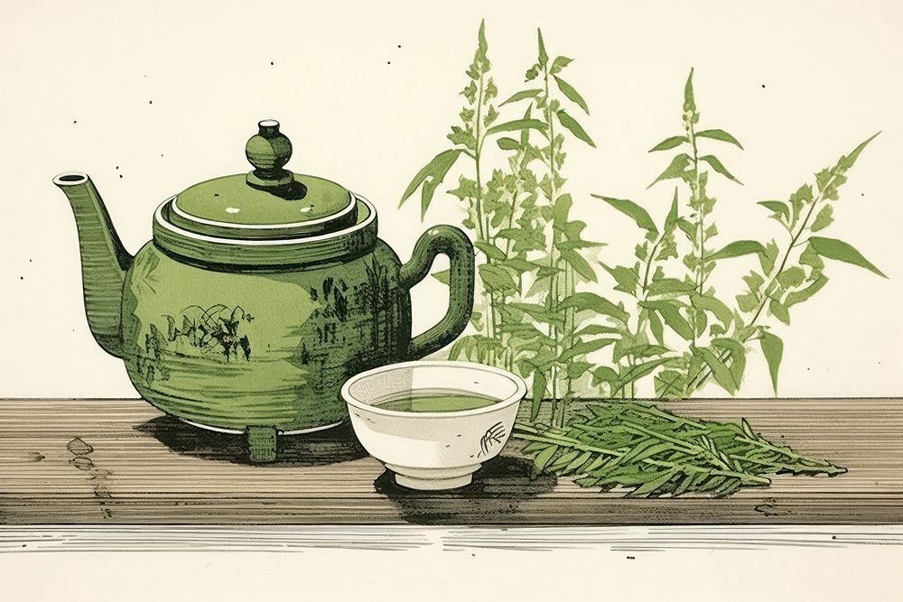 PNG Traditional japanese green tea teapot drink plant.