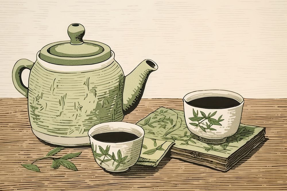 PNG Traditional japanese green tea teapot drink cup.