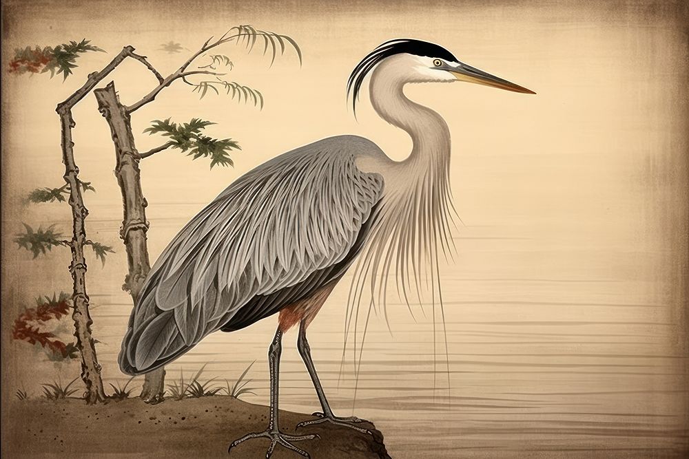 Traditional japanese heron animal bird beak.