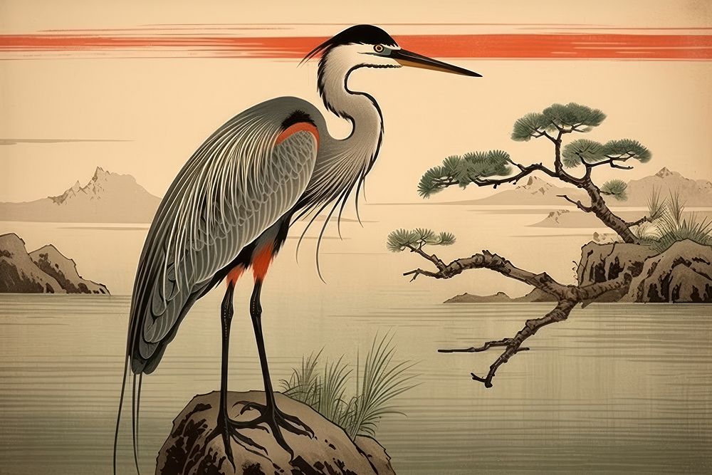 Traditional japanese heron animal bird ciconiiformes.