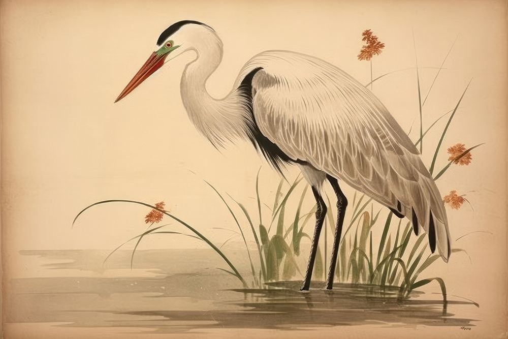 Traditional japanese heron animal stork bird.
