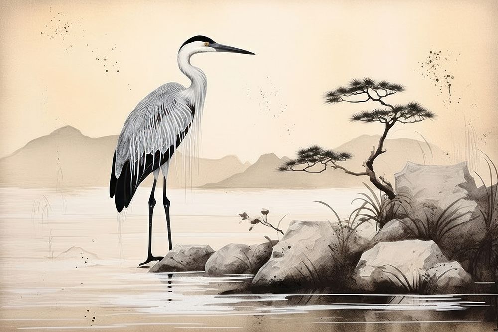 Traditional japanese heron animal bird waterfowl.