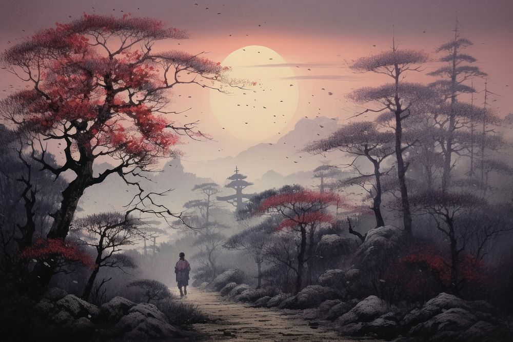 Traditional japanese mist landscape outdoors nature.