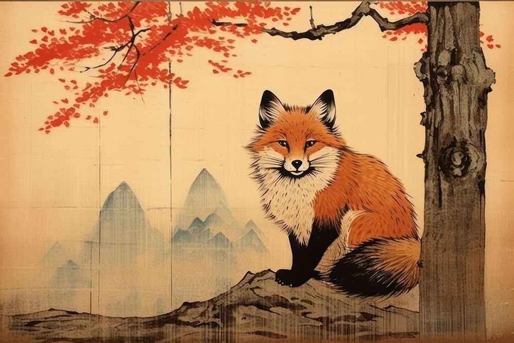 Traditional japanese red fox wildlife animal mammal.