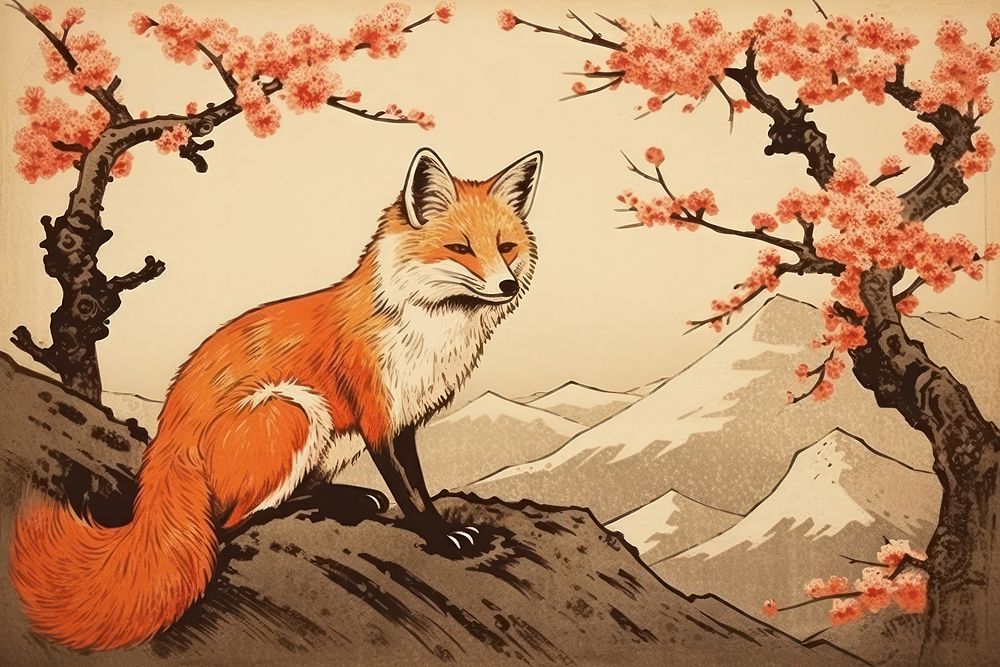 Traditional japanese red fox animal mammal plant.