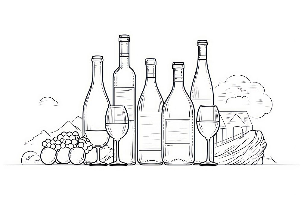 Wine sketch drawing bottle.