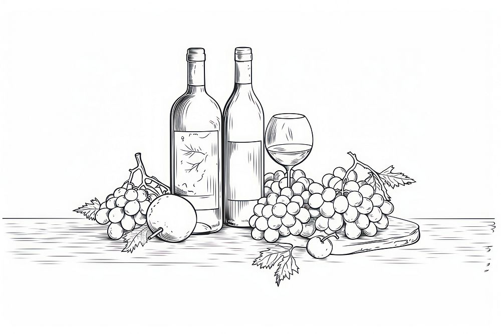 Wine sketch drawing bottle.
