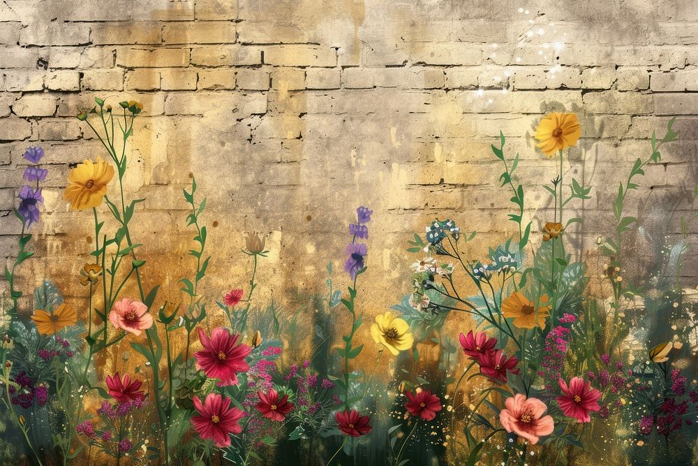 Wildflower and Wall watercolor background wall architecture backgrounds.