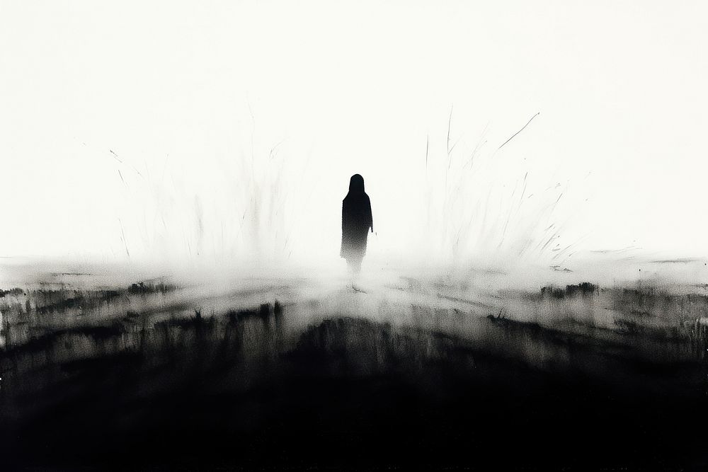 Ghost in Spring Field silhouette black fog.