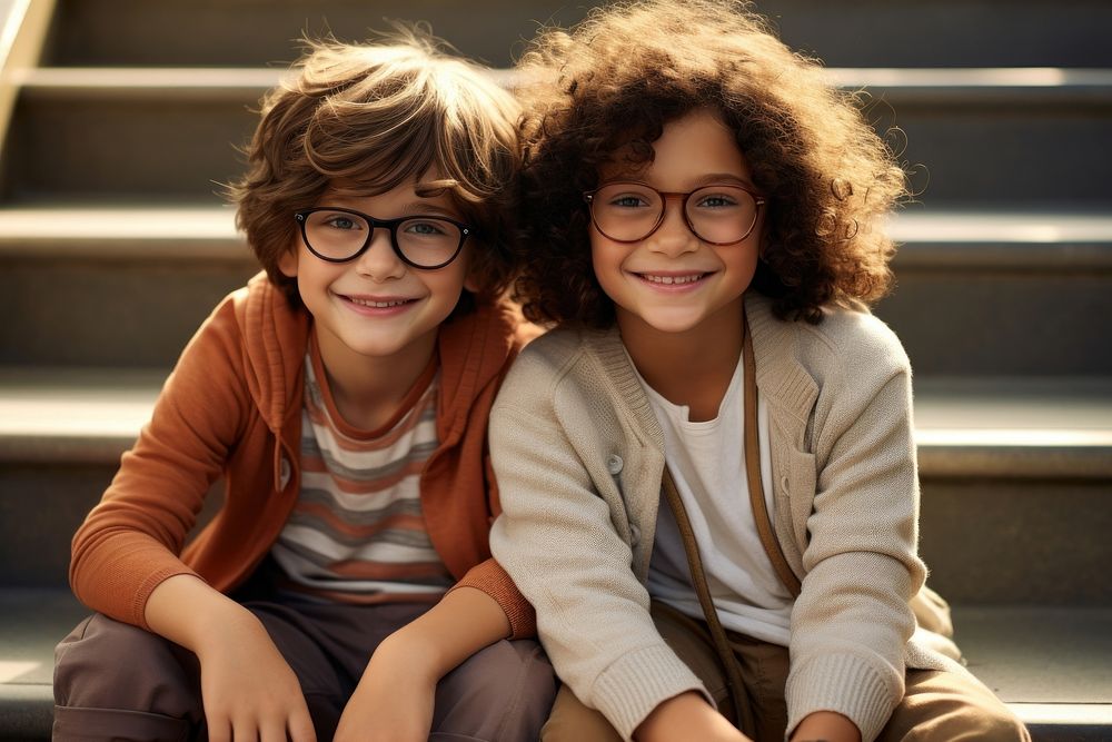Two kids wearing glasses architecture portrait adult.