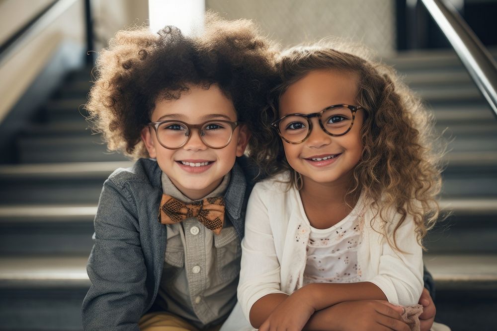 Two kids wearing glasses architecture portrait child.