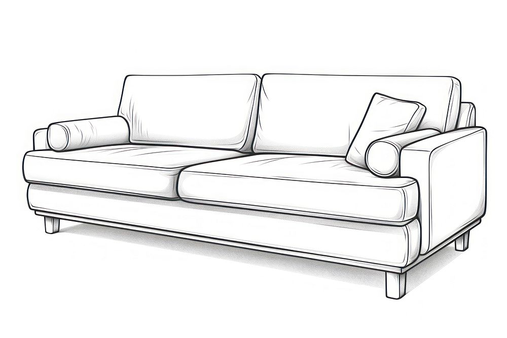 A sofa furniture sketch white background comfortable.