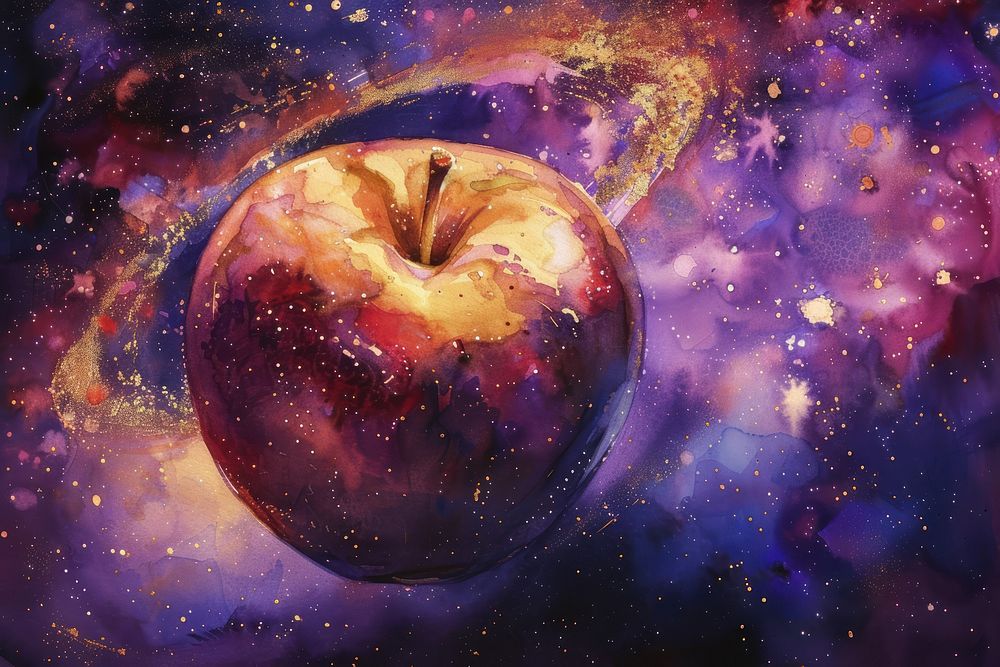 Apple in Galaxy watercolor background space apple fruit.