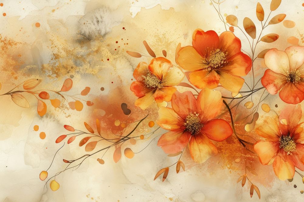 Autumn Floral watercolor background backgrounds painting pattern.