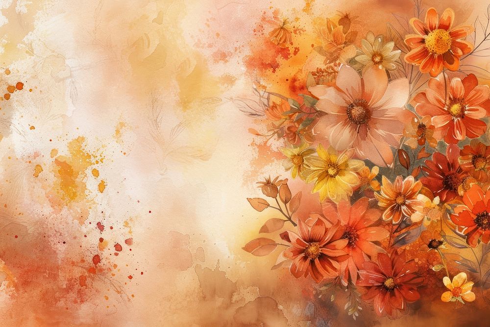 Autumn Floral watercolor background backgrounds painting pattern.