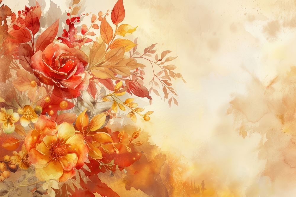 Autumn Floral watercolor background backgrounds painting pattern.