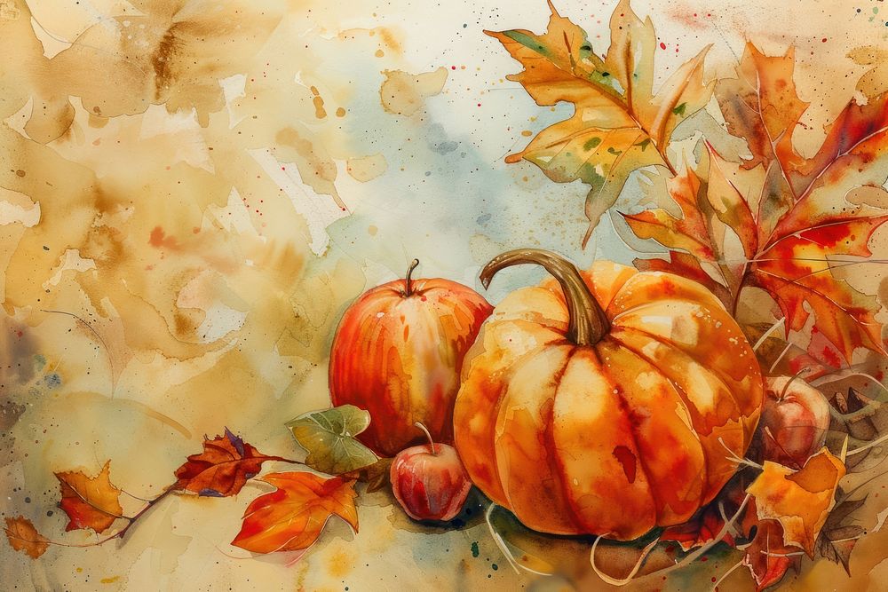 Autumn Pumpkin with Apple watercolor background pumpkin backgrounds vegetable.