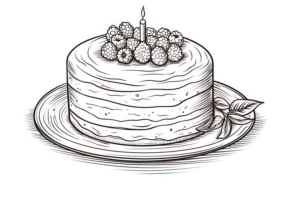 Cake one layer sketch dessert drawing.