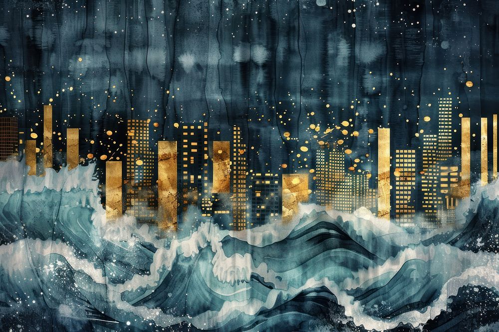 City and Wave watercolor background city backgrounds skyscraper.