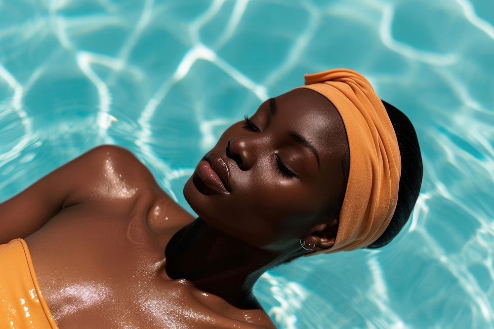 African american woman sunbathing swimwear adult relaxation.