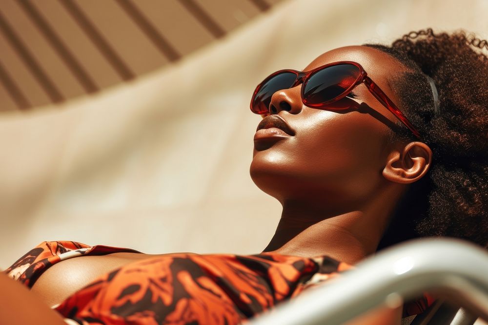 African american woman sunbathing sunglasses portrait adult.