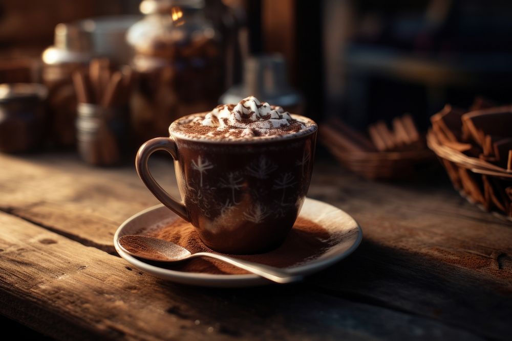 Hot chocolate cup dessert coffee drink.
