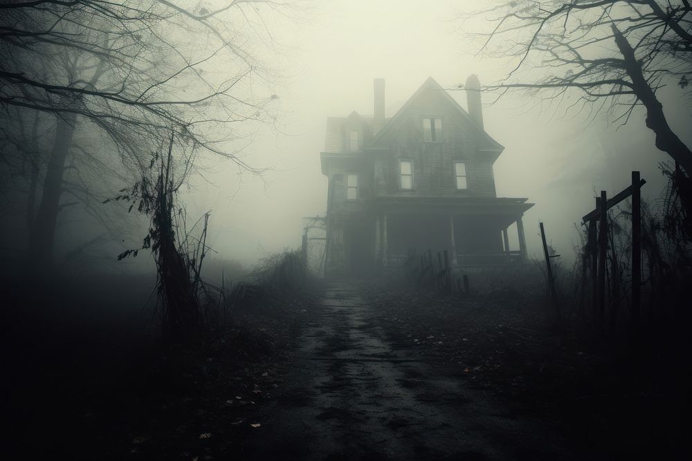 Haunted house outdoors plant mist.