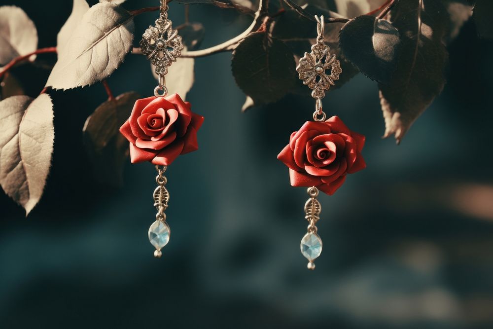Rose earrings jewelry flower plant.